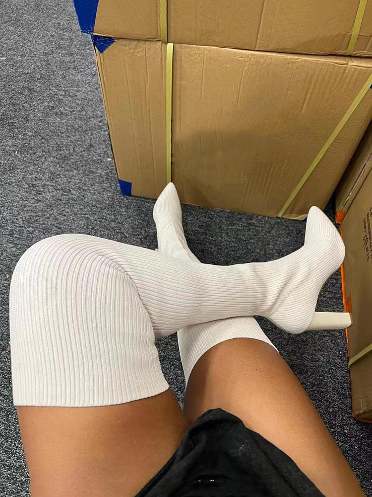Knitted Over The Knee Pointed Toe Boots - Elara Row