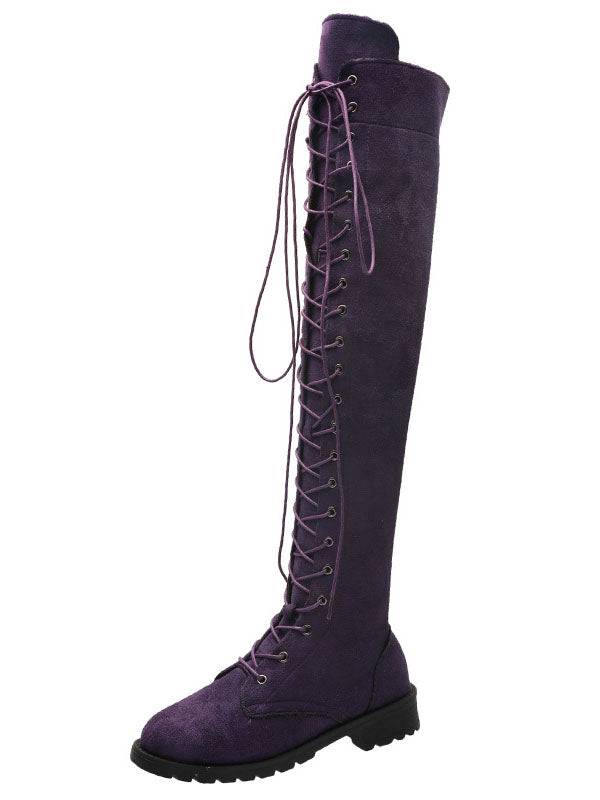 Lace Up Flat Suede Boots - Elara Row