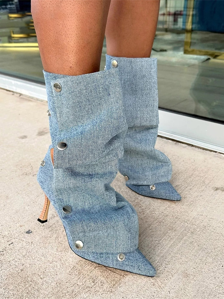 Leather Press Stud Ankle Boots - Elara Row