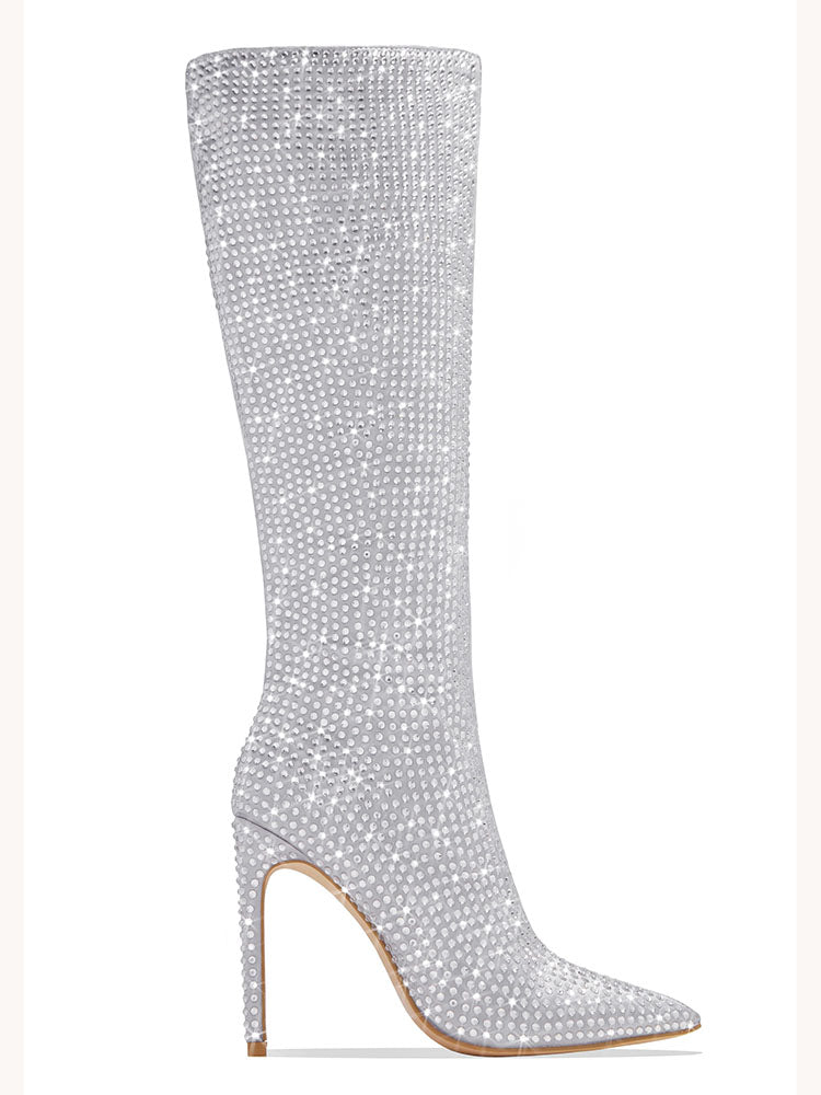 Crystal-Embellished Suede Boots - Elara Row