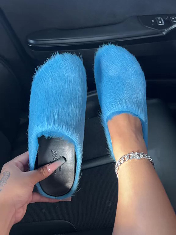 Fur Slip-On Flat Slides - Elara Row