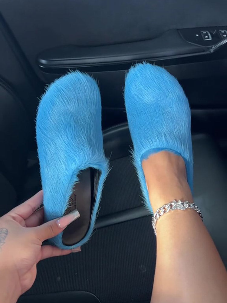 Fur Slip-On Flat Slides - Elara Row