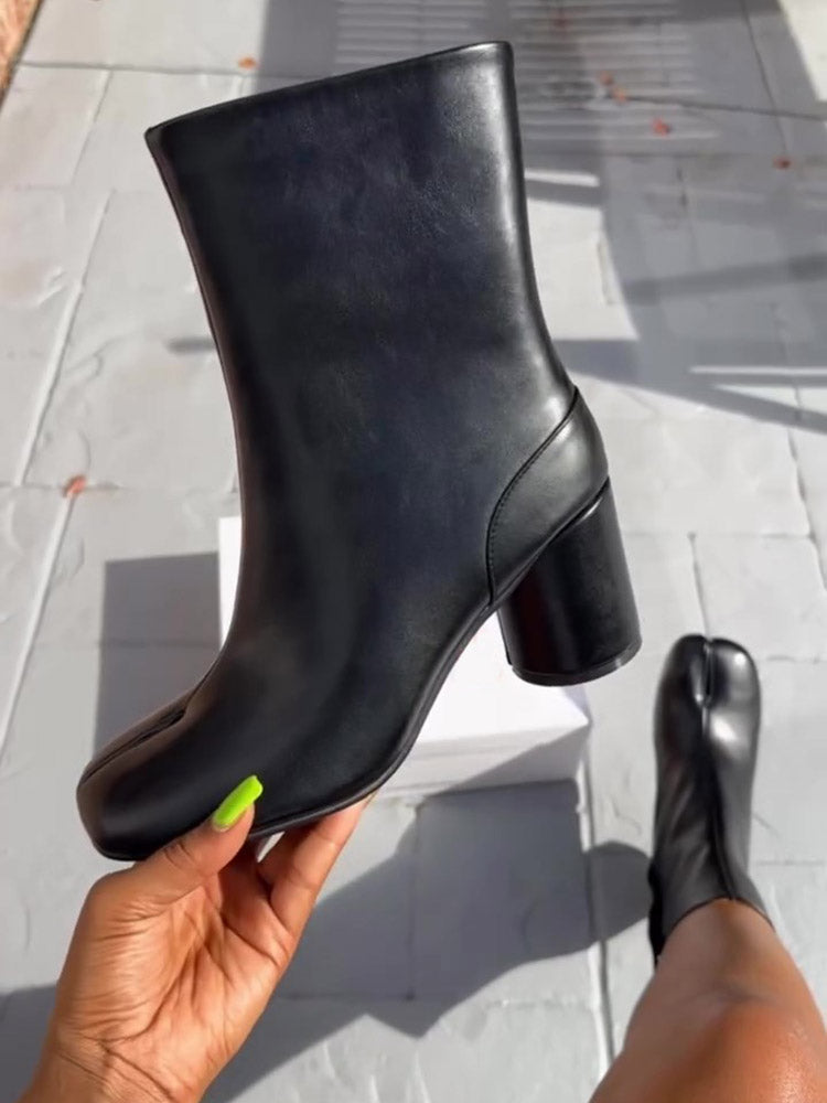 Split Toe Chunky Heel Boots - Elara Row