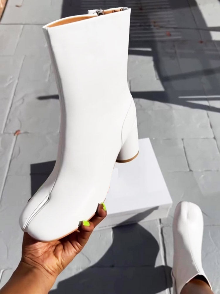 Split Toe Chunky Heel Boots - Elara Row