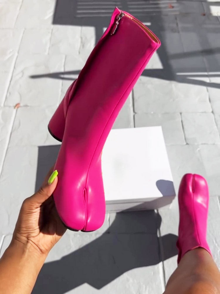Split Toe Chunky Heel Boots - Elara Row
