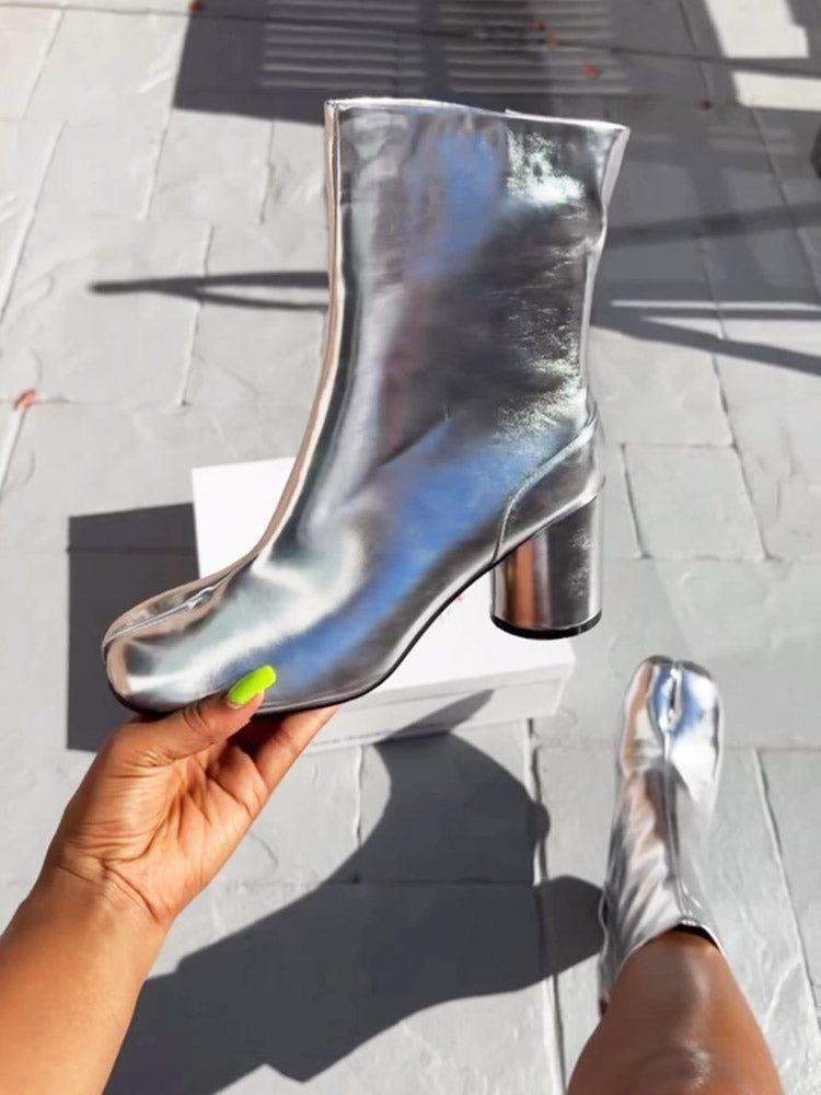 Split Toe Chunky Heel Boots - Elara Row