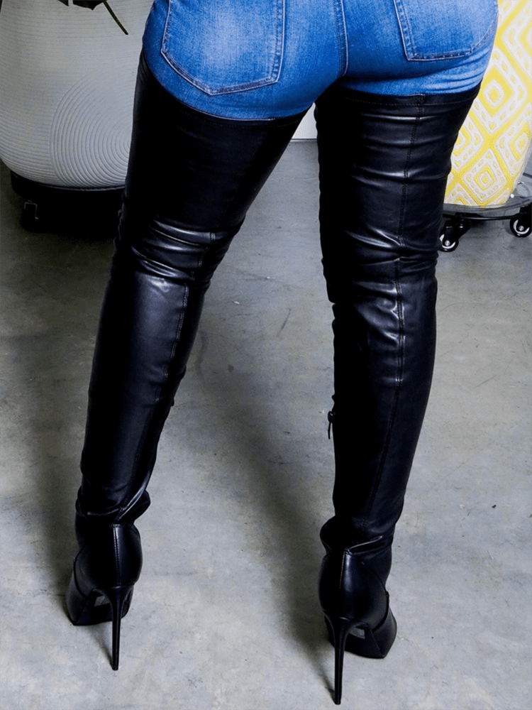 PU Leather Flat Over Knee Boots - Elara Row