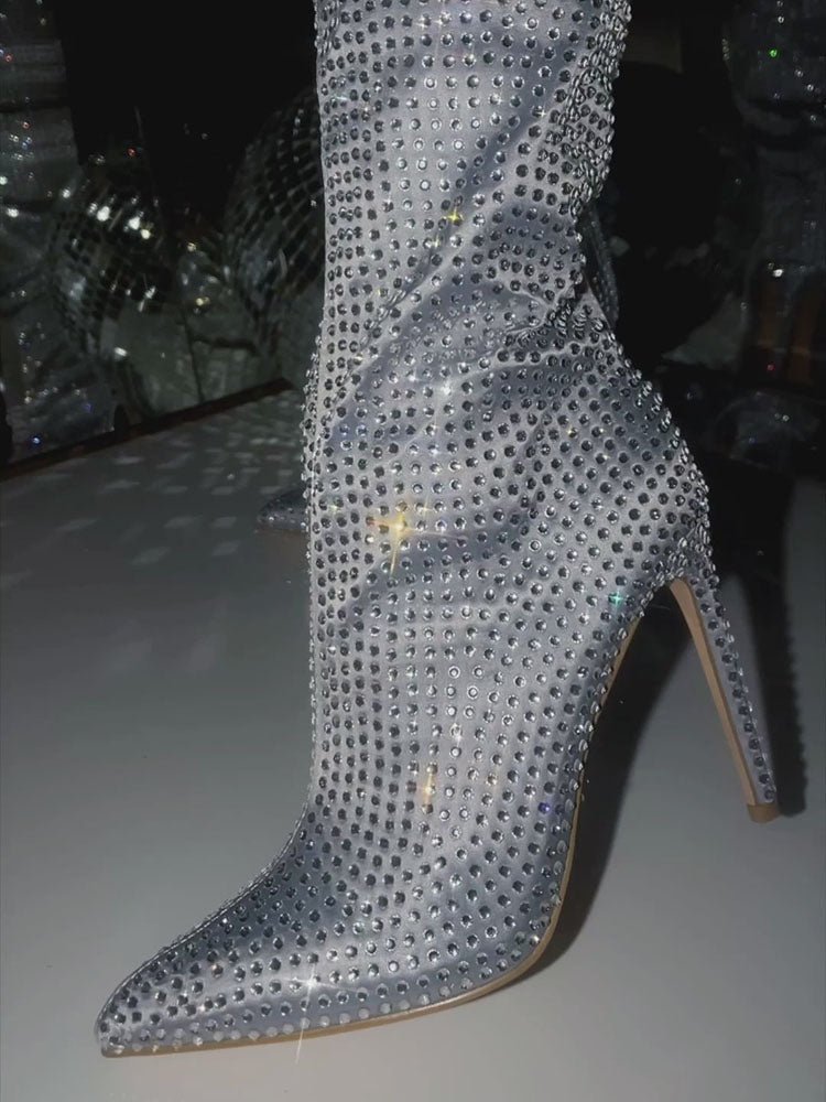 Crystal-Embellished Suede Boots - Elara Row