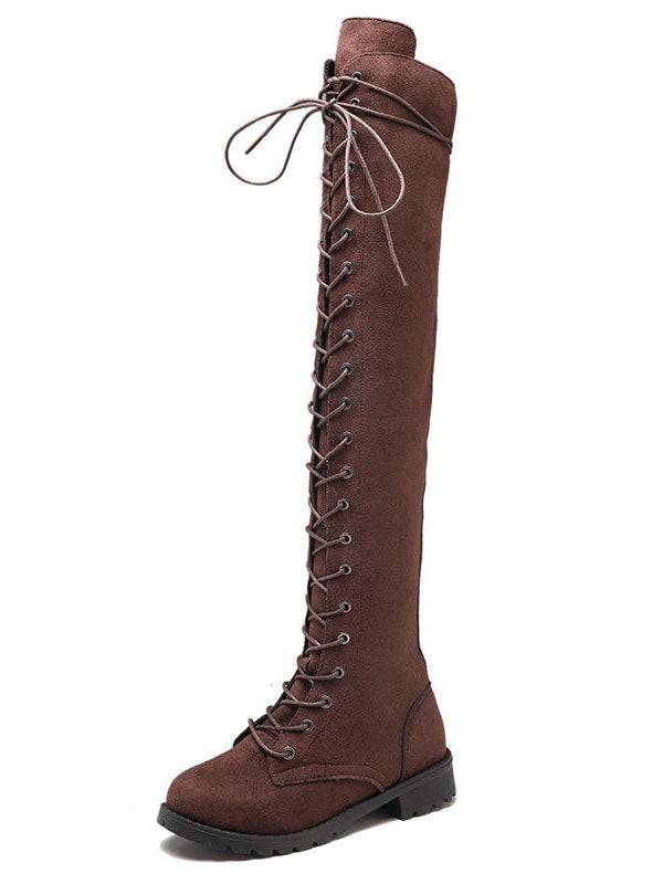 Lace Up Flat Suede Boots - Elara Row