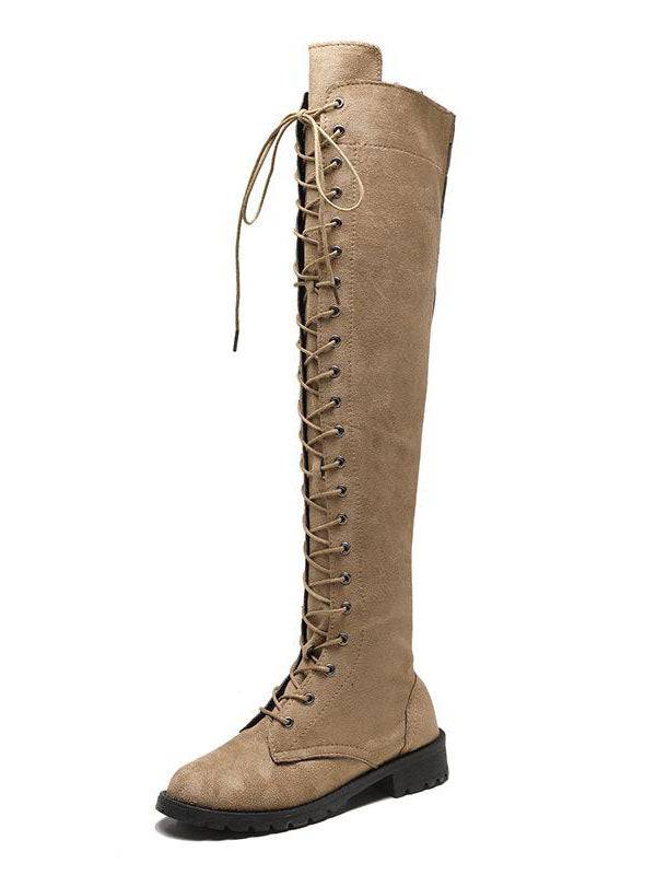 Lace Up Flat Suede Boots - Elara Row