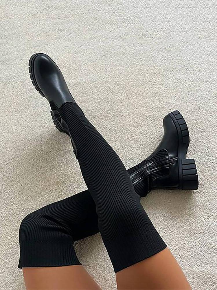 Knitted Over The Knee High Boots - Elara Row