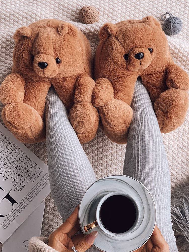 Fluffy Teddy Bear Slippers - Elara Row