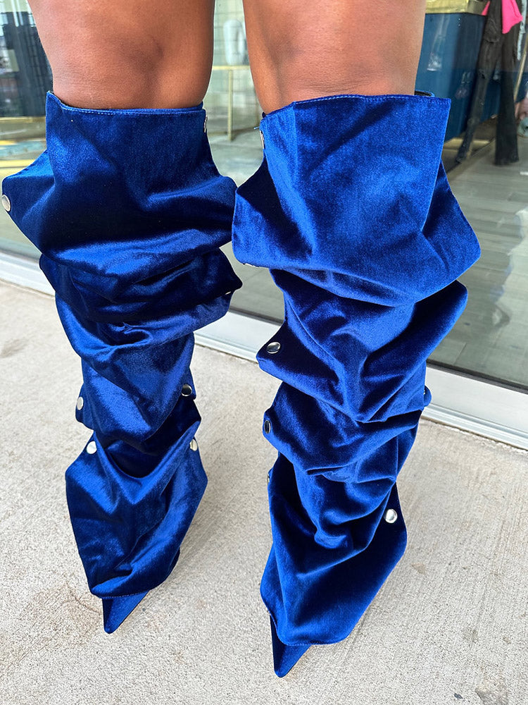 Leather Press Stud Knee-High Boots - Elara Row