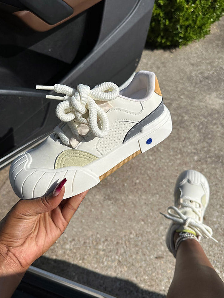 Color Contrast Rubber Toe Sneakers - Elara Row