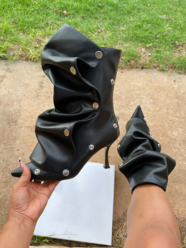 Leather Press Stud Ankle Boots - Elara Row