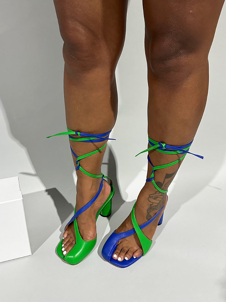 Open Toe Lace-Up Sandals - Elara Row