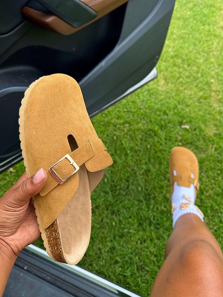 Suede Slip-On Sandals - Elara Row