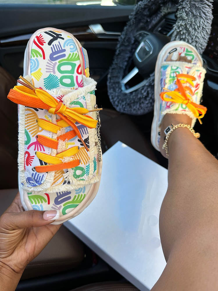 Graffiti Lace-Up Sandals - Elara Row