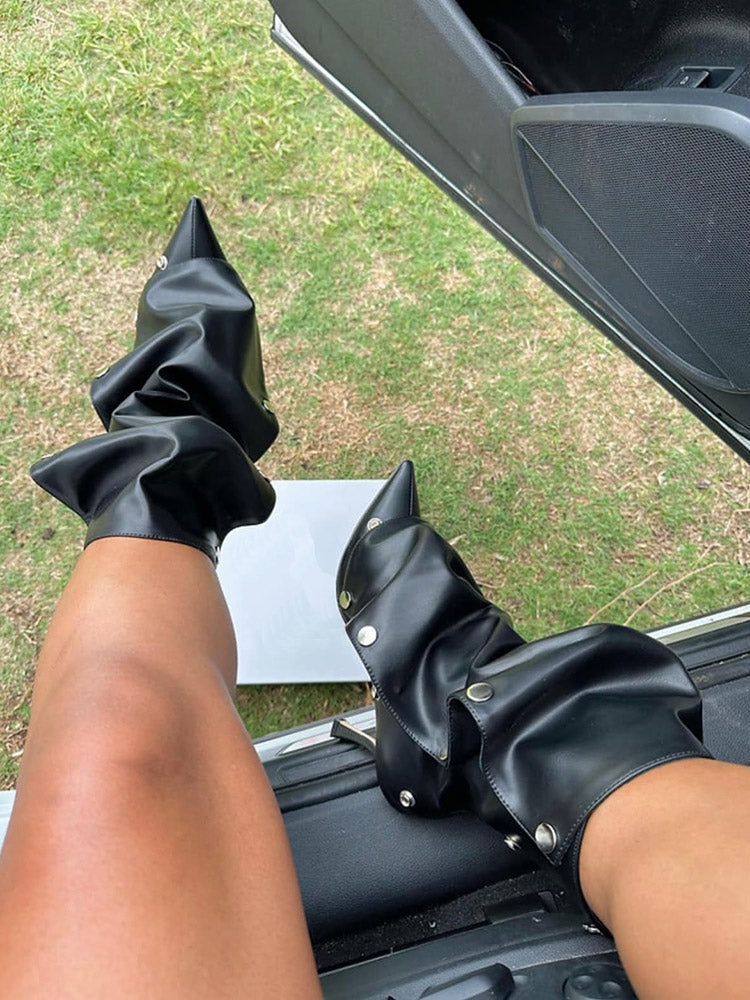 Leather Press Stud Ankle Boots - Elara Row