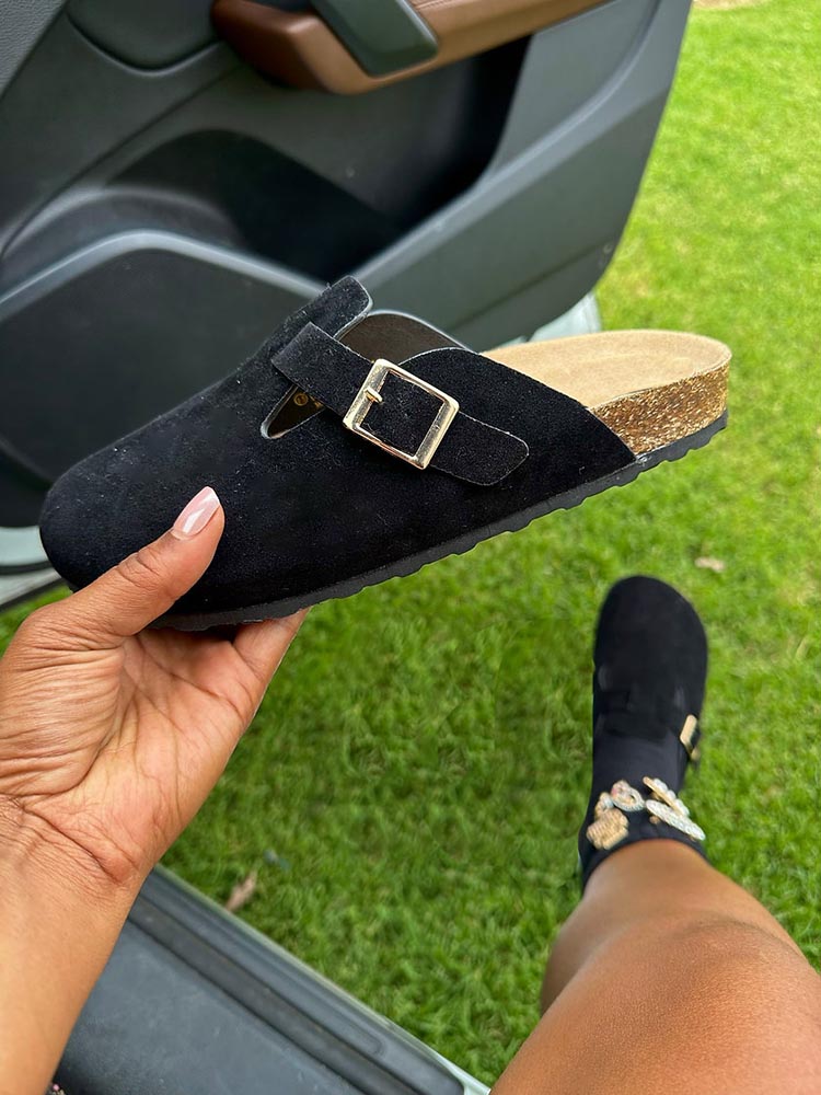 Suede Slip-On Sandals - Elara Row
