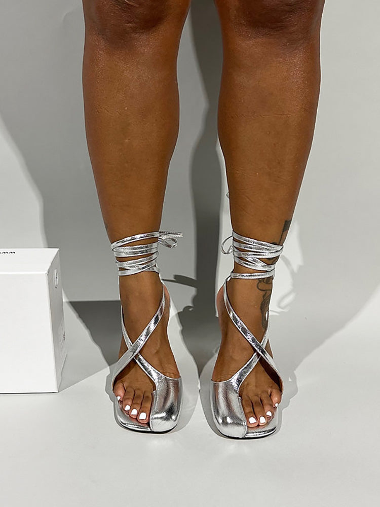 Open Toe Lace-Up Sandals - Elara Row