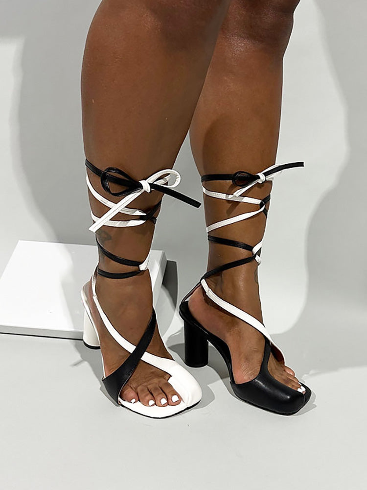 Open Toe Lace-Up Sandals - Elara Row