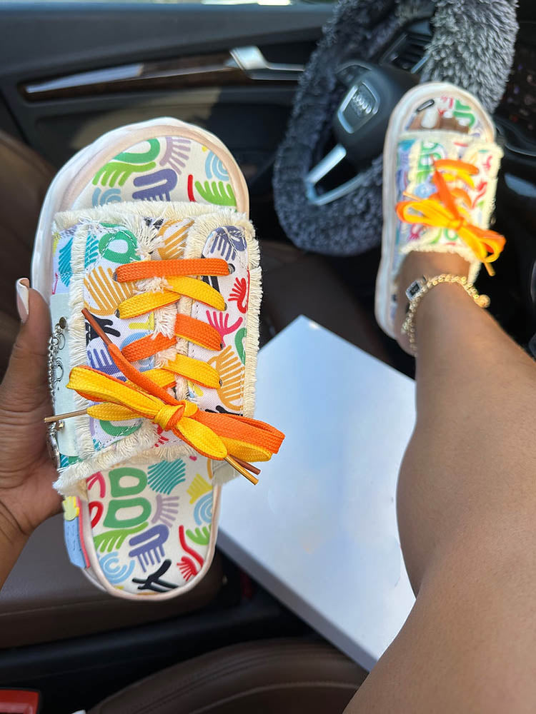 Graffiti Lace-Up Sandals - Elara Row