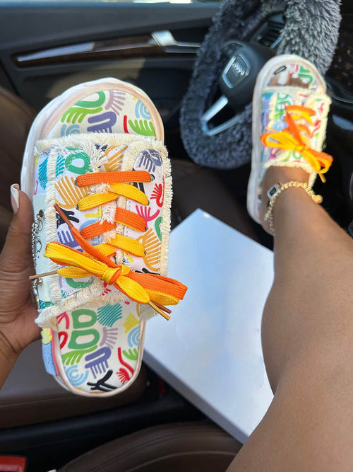 Graffiti Lace-Up Sandals - Elara Row