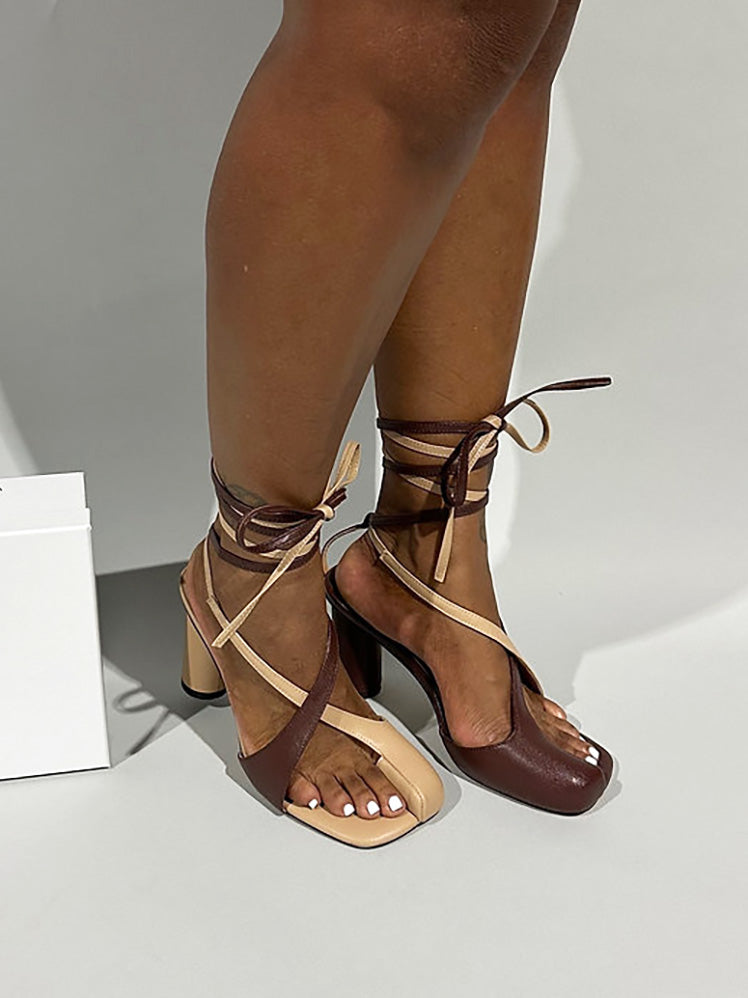 Open Toe Lace-Up Sandals - Elara Row