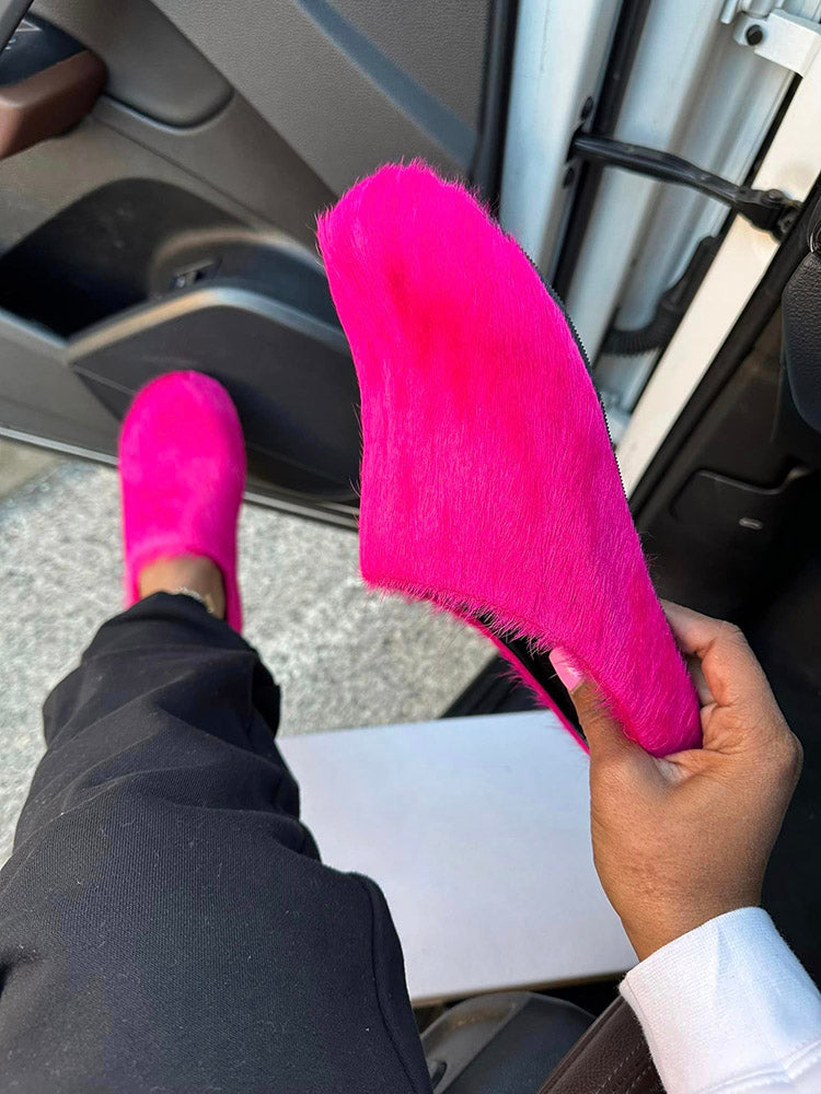 Fur Slip-On Flat Slides - Elara Row