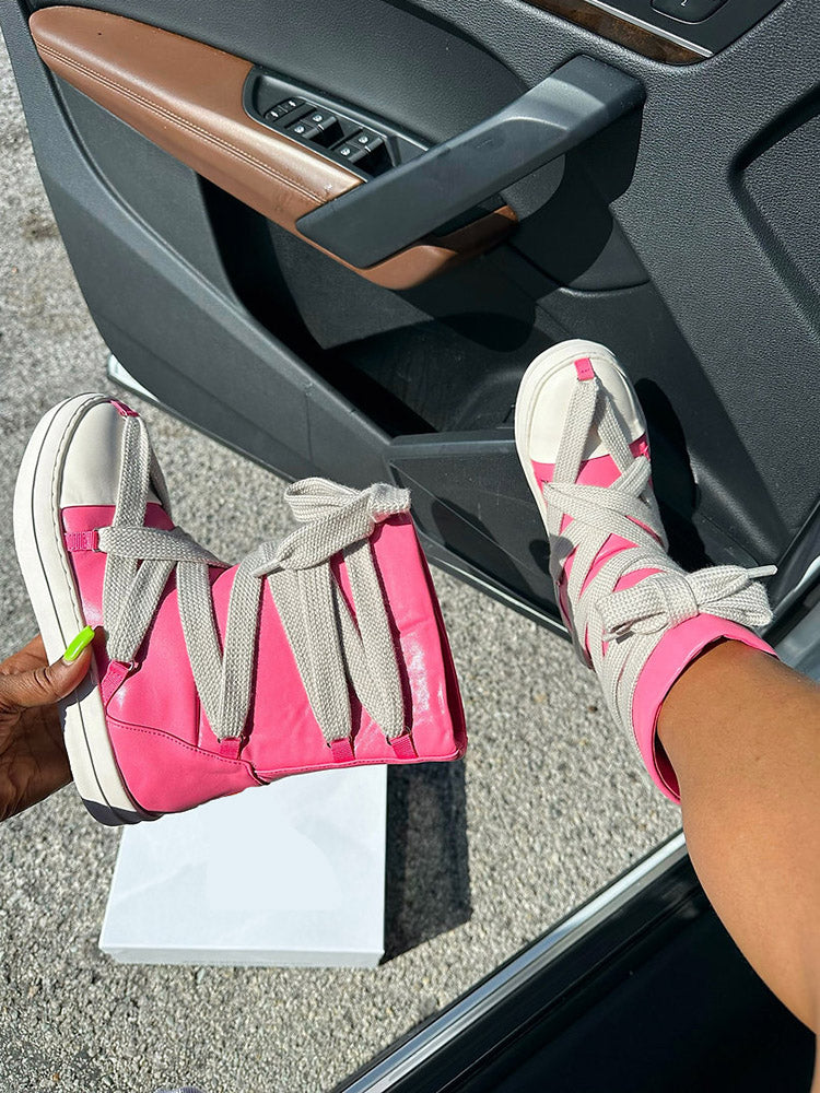 Cross Lace PU High-Top Sneakers - Elara Row