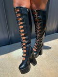 Leather Buckle-Strap Platform Boots - Elara Row
