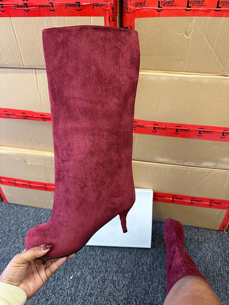 Suede Wide Calf Square Toe Boots - Elara Row