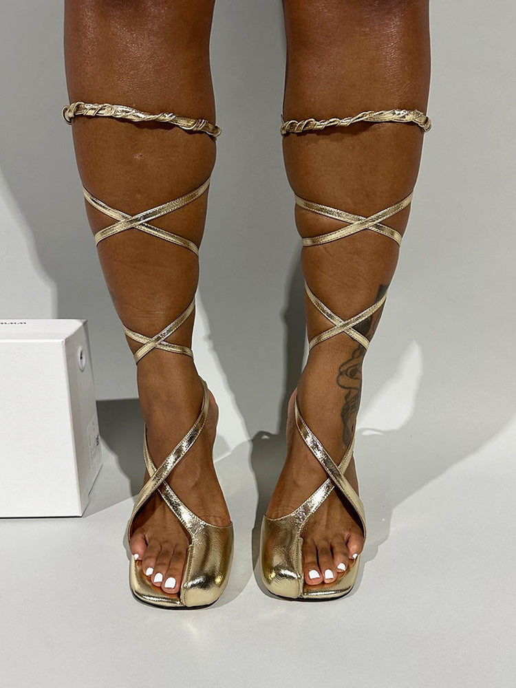 Open Toe Lace-Up Sandals - Elara Row
