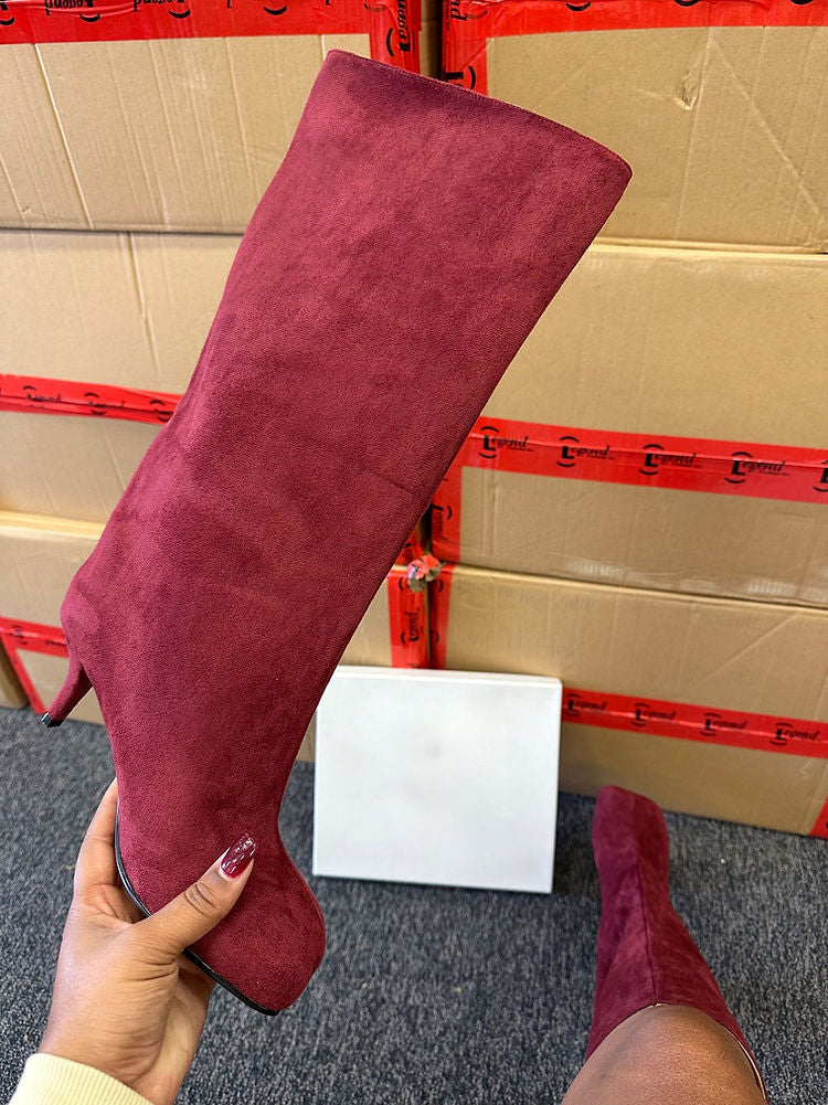 Suede Wide Calf Square Toe Boots - Elara Row