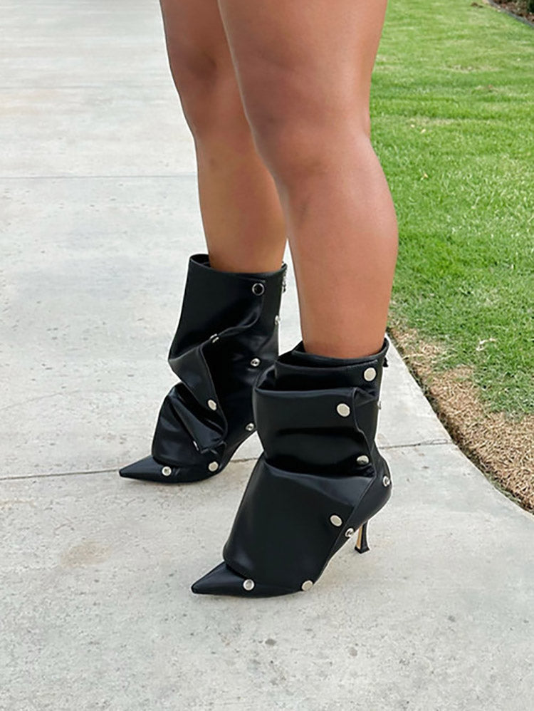 Leather Press Stud Ankle Boots - Elara Row