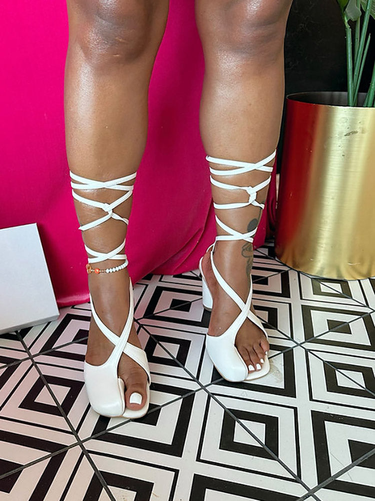 Open Toe Lace-Up Sandals - Elara Row