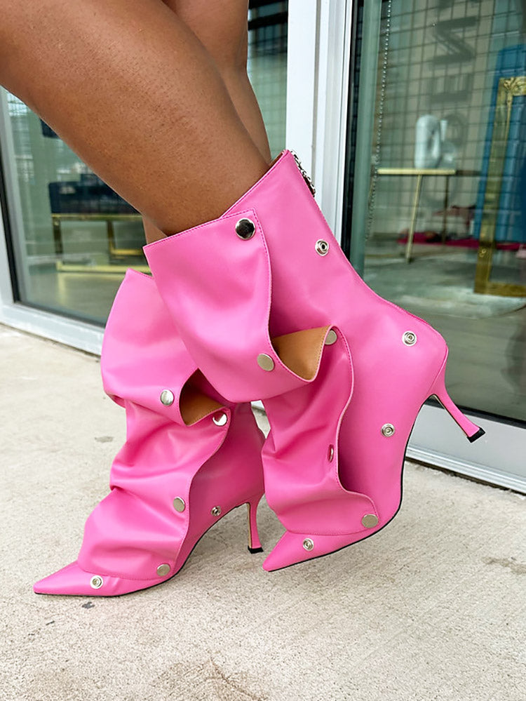 Leather Press Stud Ankle Boots - Elara Row