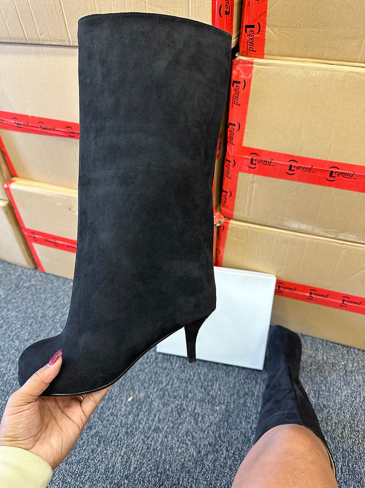 Suede Wide Calf Square Toe Boots - Elara Row
