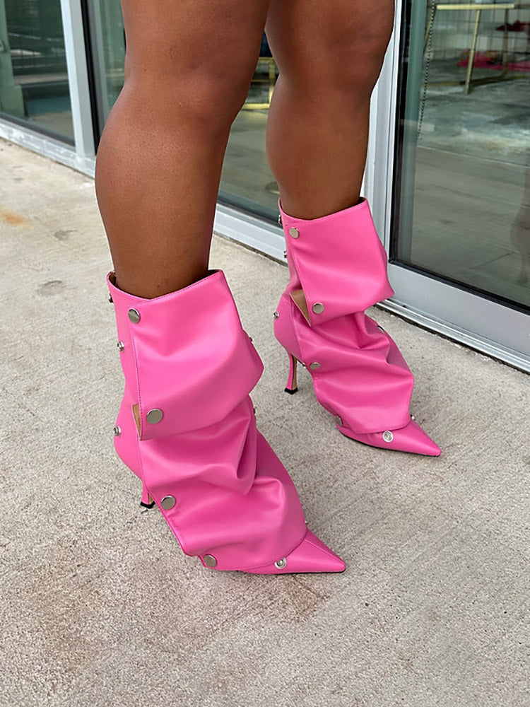 Leather Press Stud Ankle Boots - Elara Row