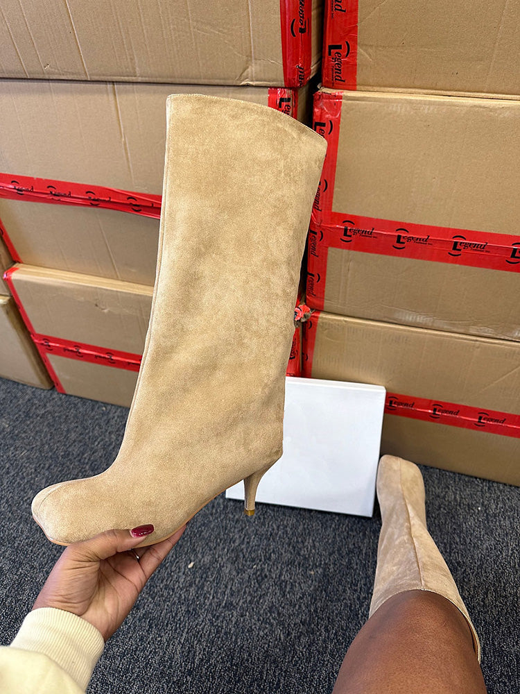 Suede Wide Calf Square Toe Boots - Elara Row
