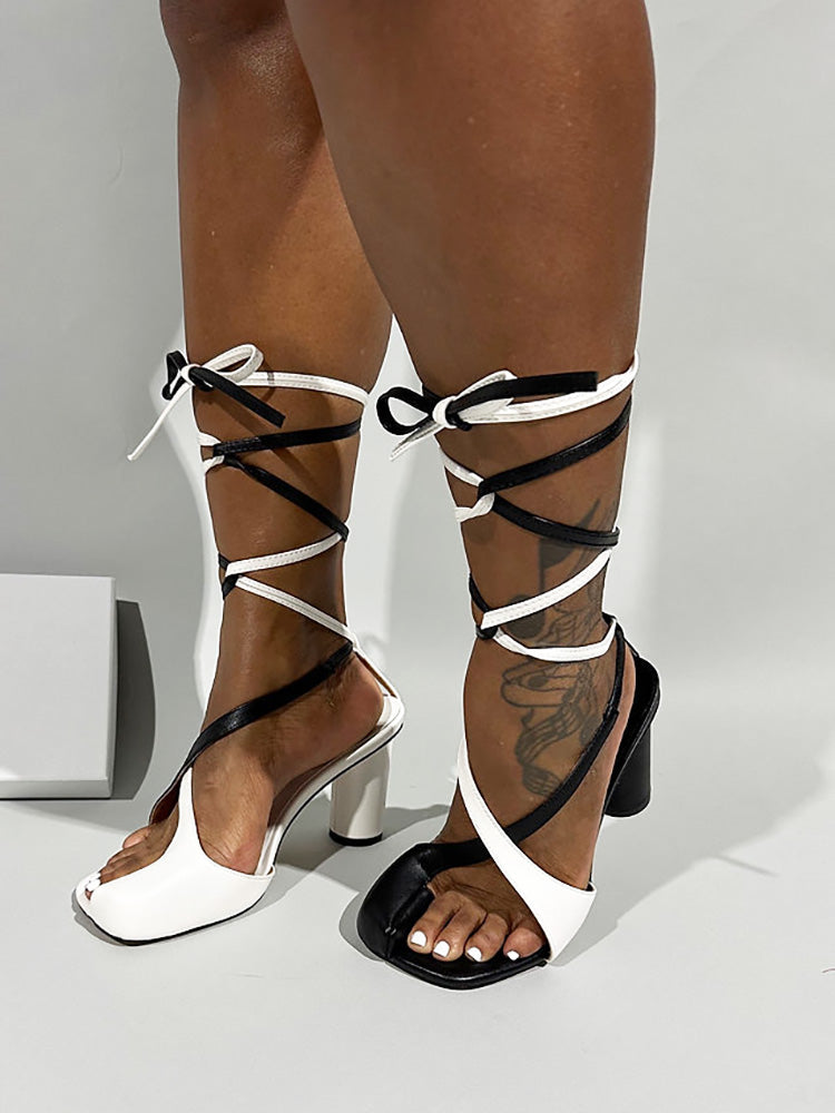 Open Toe Lace-Up Sandals - Elara Row