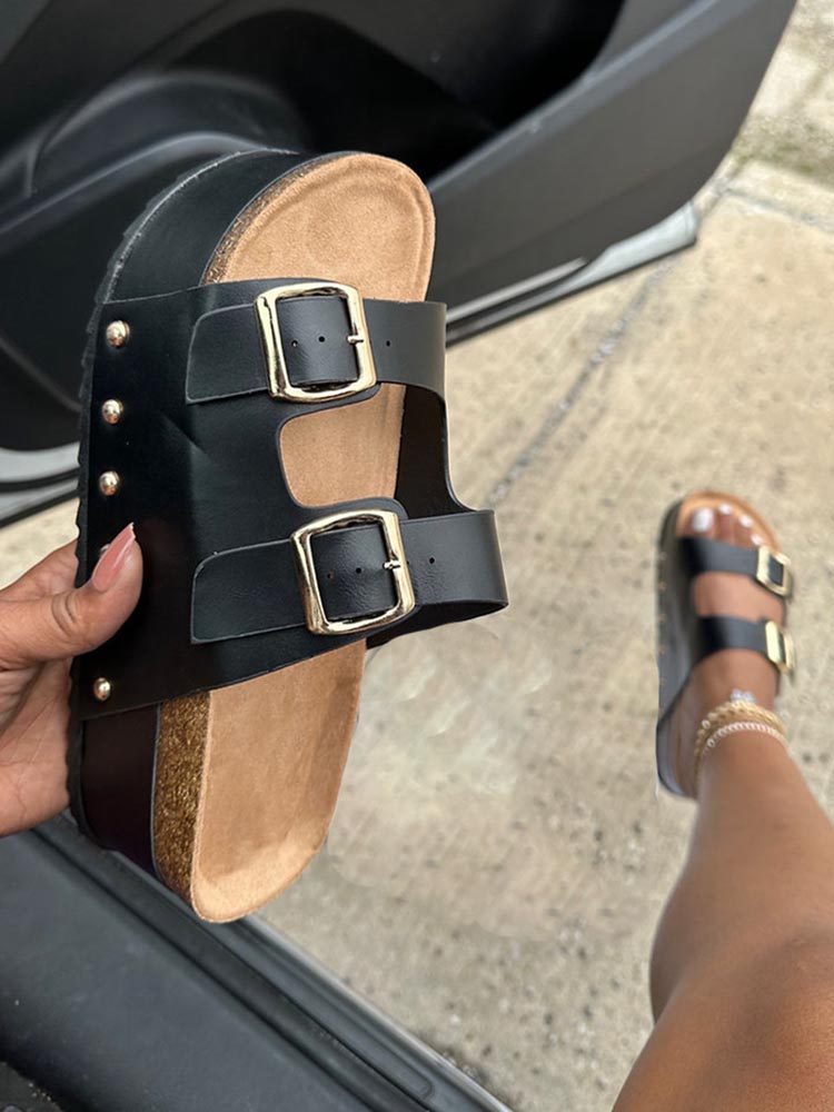 Double Buckle Strap Platform Sandals - Elara Row