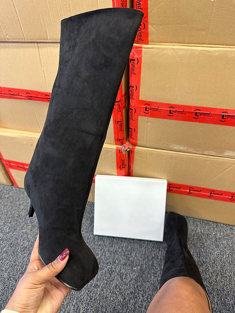 Suede Wide Calf Square Toe Boots - Elara Row