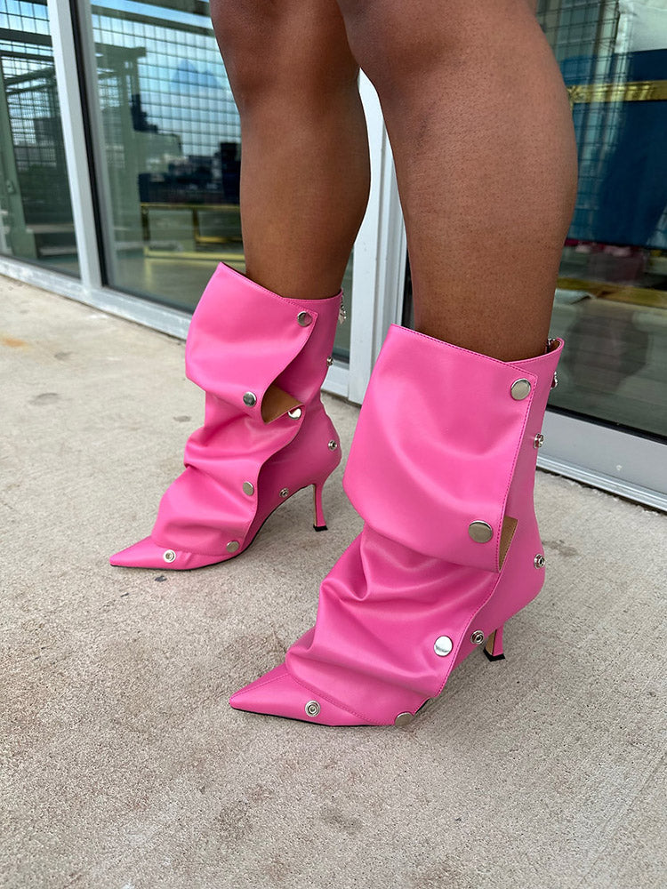 Leather Press Stud Ankle Boots - Elara Row