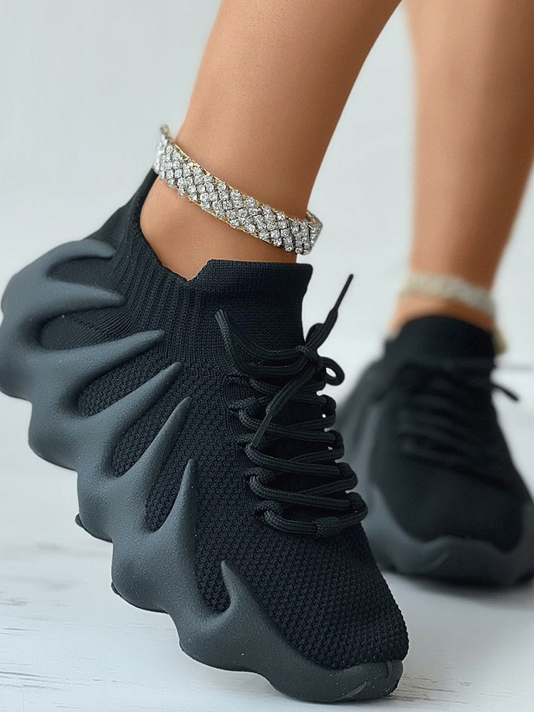 Lace-up Knit Breathable Sneakers - Elara Row