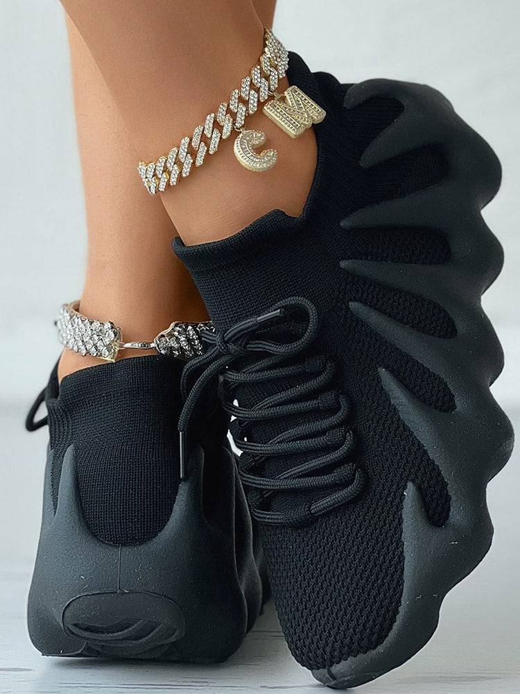 Lace-up Knit Breathable Sneakers - Elara Row