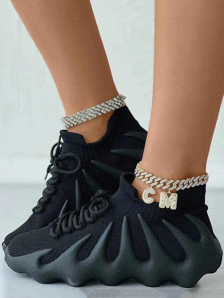 Lace-up Knit Breathable Sneakers - Elara Row