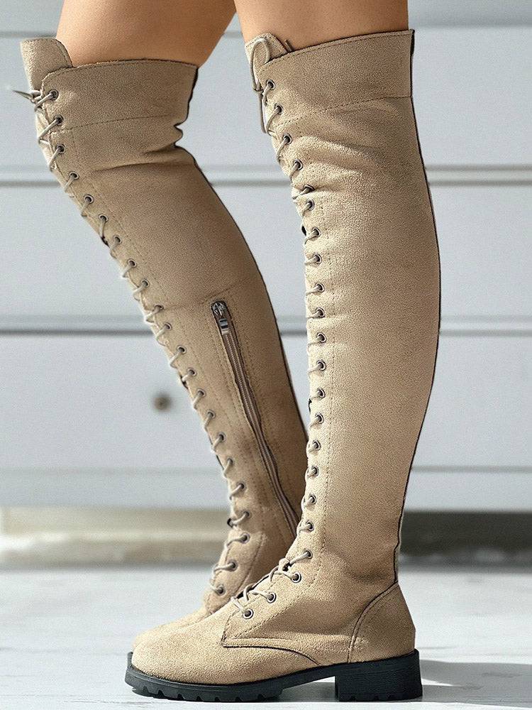 Lace Up Flat Suede Boots - Elara Row