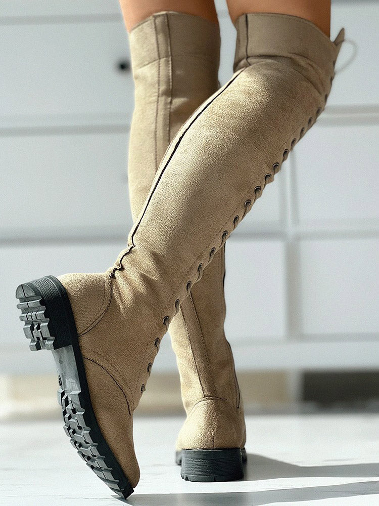 Lace Up Flat Suede Boots - Elara Row